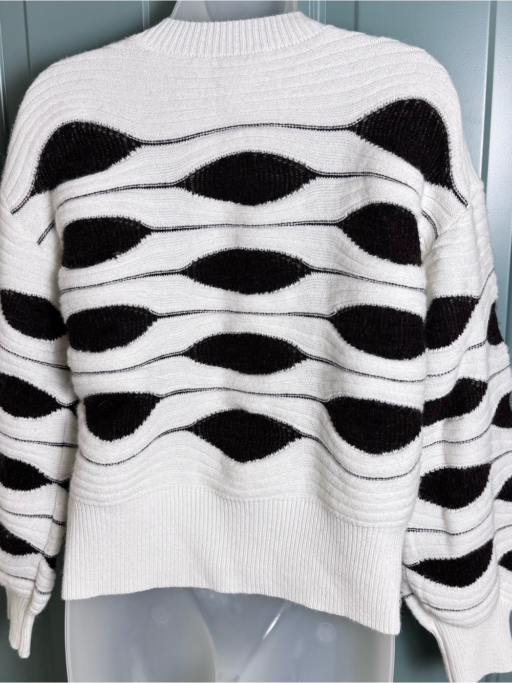 Nanette Lepore Dark Brown White Chunky Knit Sweater Size S Oversized - Picture 2 of 6
